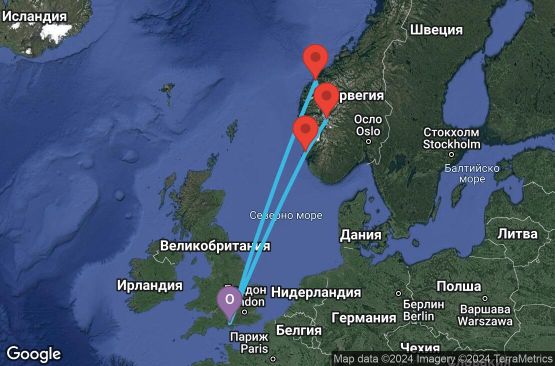 Маршрут на круиз 7 дни Великобритания, Норвегия - UT45