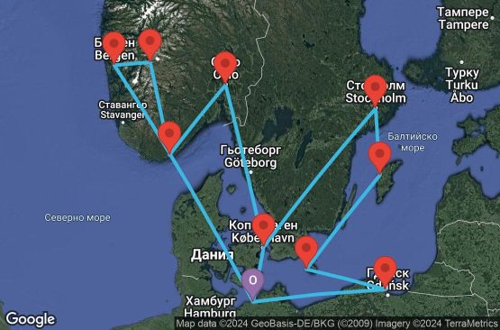 Маршрут на круиз 14 дни Германия, Полша, Дания, Швеция, Норвегия - UT8S