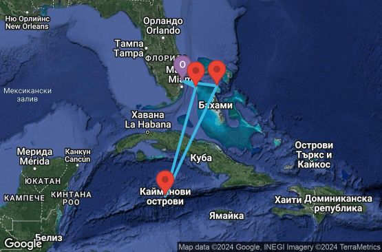 Маршрут на круиз 6 дни САЩ, Бахамските острови, Каймановите острови - 06W217