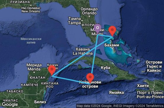 Маршрут на круиз 6 дни САЩ, Каймановите острови, Мексико, Бахамските острови - 06W216