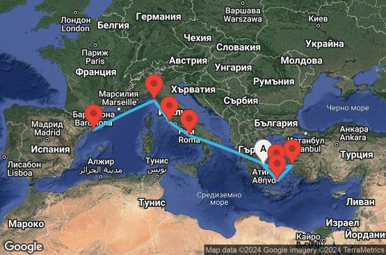 Маршрут на круиз 9 дни Гърция, Турция, Италия, Испания - 09M287
