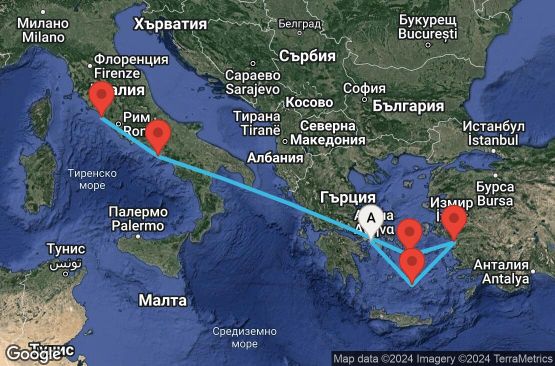 Маршрут на круиз 7 дни Гърция, Турция, Италия - 07M751