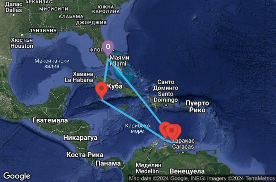 Маршрут на круиз 9 дни САЩ, Каймановите острови, Аруба, Холандски Антили - 09D108