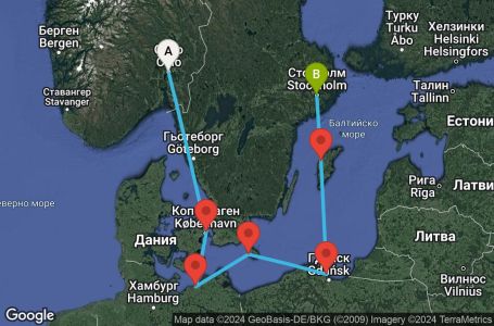 Маршрут на круиз 6 дни Норвегия, Дания, Германия, Полша, Швеция - UT93