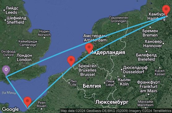 Маршрут на круиз 7 дни Великобритания, Германия, Холандия, Белгия, Франция - UTIZ