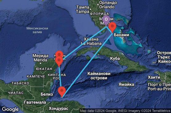 Маршрут на круиз 7 дни САЩ, Мексико, Хондурас, Бахамските острови - UTHR