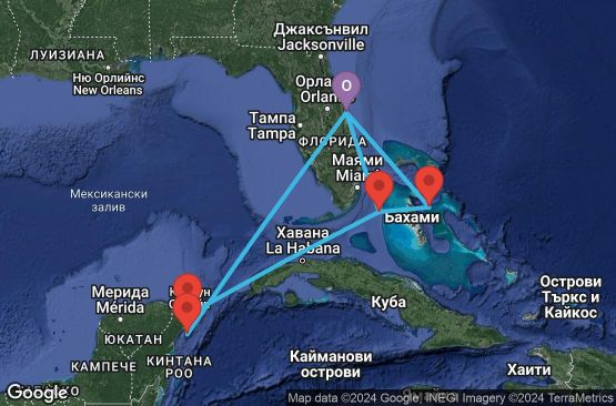 Маршрут на круиз 10 дни САЩ, Бахамските острови, Мексико - UTIG