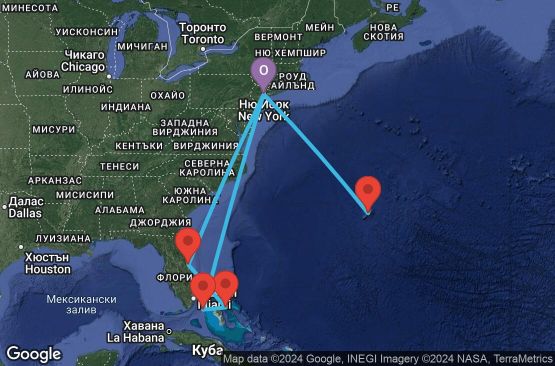 Маршрут на круиз 14 дни САЩ, Бермудските острови, Бахамските острови - UTHH