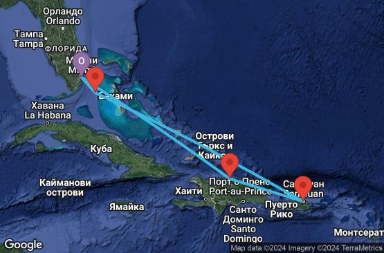 Маршрут на круиз 7 дни САЩ, Доминиканска република, Пуерто Рико, Бахамските острови - UTHM