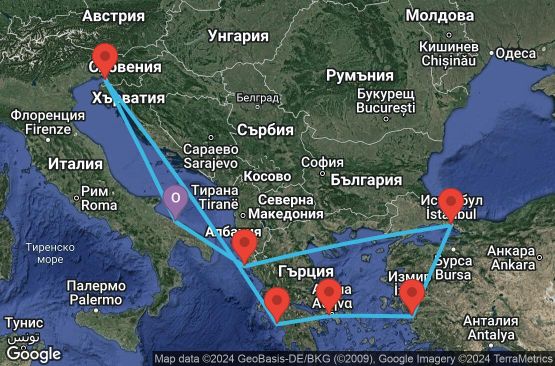 Маршрут на круиз 9 дни Италия, Гърция, Турция - UTMK