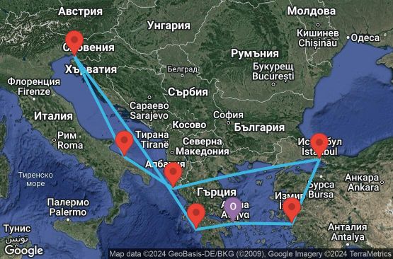 Маршрут на круиз 9 дни Гърция, Турция, Италия - UTSP