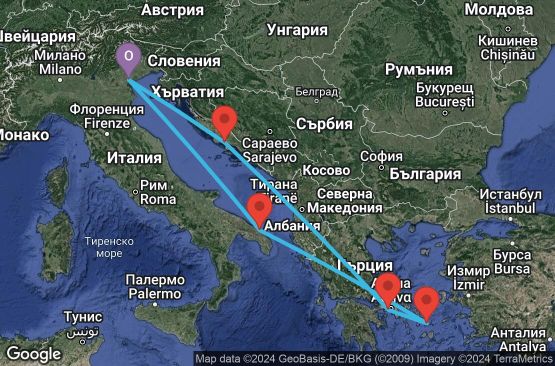 Маршрут на круиз 7 дни Италия, Гърция, Хърватска - UTM7