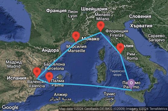 Маршрут на круиз 7 дни Италия, Испания, Франция - UTN9