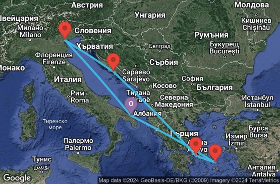 Маршрут на круиз 7 дни Италия, Гърция, Хърватска - UTM8