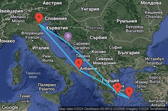 Маршрут на круиз 7 дни Хърватска, Италия, Гърция - UTS6