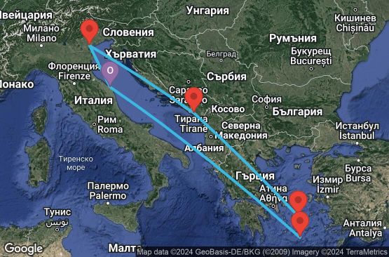 Маршрут на круиз 7 дни Италия, Черна гора, Гърция - UTMF