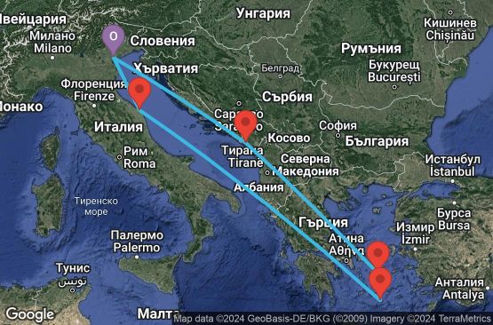 Маршрут на круиз 7 дни Италия, Черна гора, Гърция - UTME