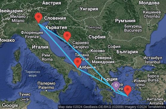 Маршрут на круиз 7 дни Гърция, Хърватска, Италия - UTM9