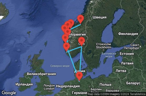 Маршрут на круиз 13 дни Германия, Норвегия - UTPM