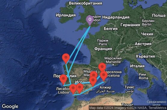 Маршрут на круиз 14 дни Великобритания, Испания, Португалия - UTPC