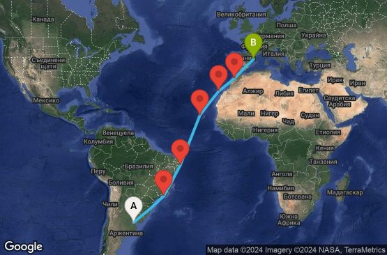Маршрут на круиз 18 дни Аржентина, Бразилия, Кабо Верде, Испания, Мароко - BUE18A05