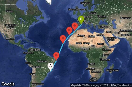 Маршрут на круиз 15 дни Бразилия, Кабо Верде, Испания, Мароко - RIO15A07