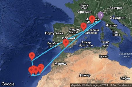 Маршрут на круиз 14 дни Италия, Испания, Португалия, Франция - SVN14163
