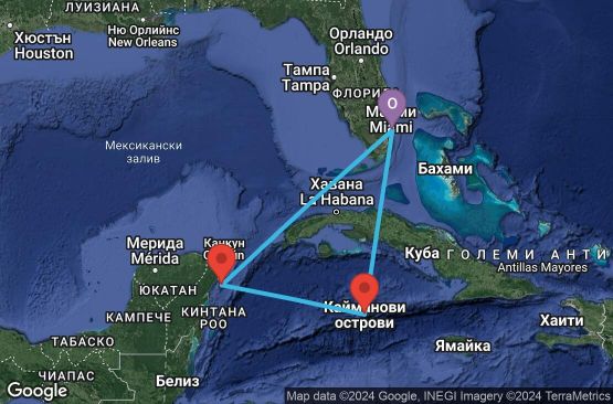 Маршрут на круиз 7 дни САЩ, Мексико, Каймановите острови - 07Z348