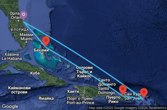 Маршрут на круиз 7 дни САЩ, Бахамските острови, Пуерто Рико, Холандски Антили - 07E419