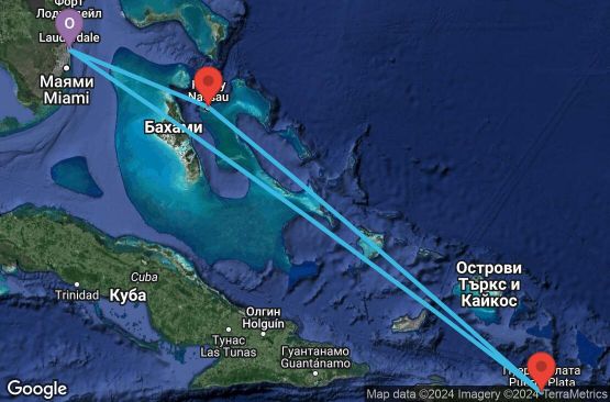 Маршрут на круиз 5 дни САЩ, Доминиканска република, Бахамските острови - 05E050