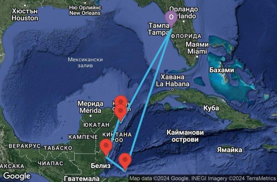 Маршрут на круиз 7 дни САЩ, Хондурас, Белиз, Мексико - 07W614