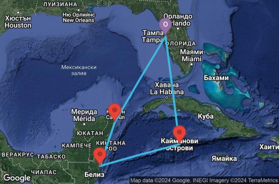 Маршрут на круиз 7 дни САЩ, Каймановите острови, Белиз, Мексико - 07W615