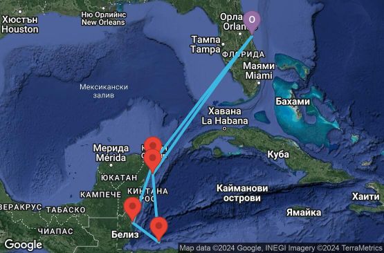 Маршрут на круиз 7 дни САЩ, Мексико, Белиз, Хондурас - 07W622