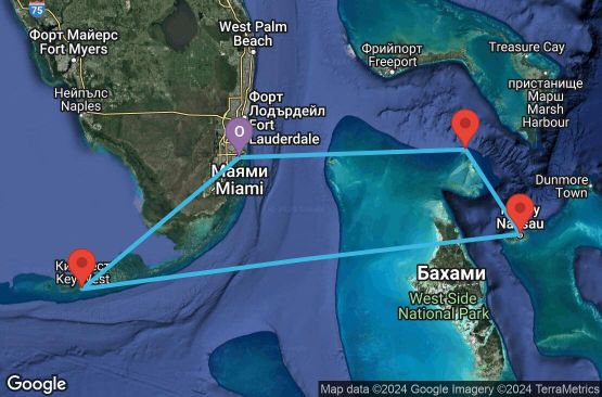 Маршрут на круиз 5 дни Кратък бахамски круиз - JADW05CNNMIAMIA