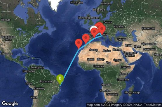 Маршрут на круиз 16 дни Испания, Франция, Италия, Мароко, Бразилия - UU4X