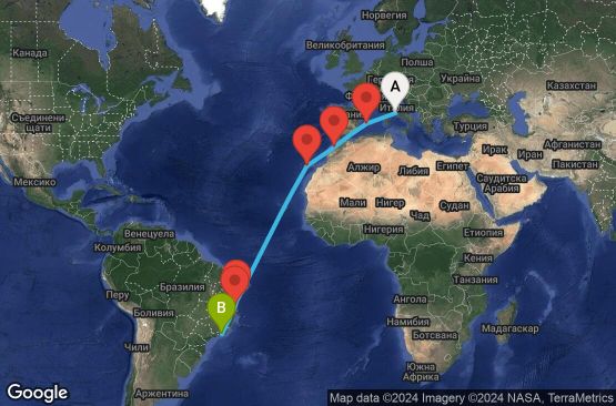Маршрут на круиз 16 дни Италия, Испания, Мароко, Бразилия - UU43