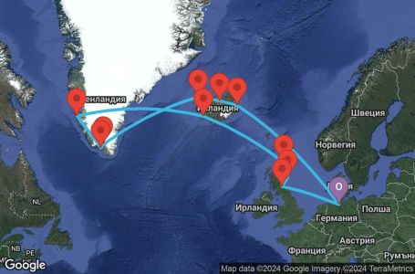 Маршрут на круиз 22 дни Германия, Исландия, Гренландия, Великобритания - HAM22A04