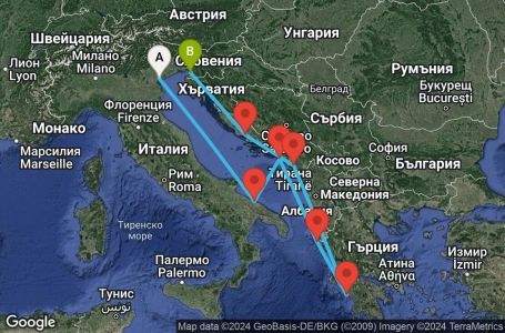 Маршрут на круиз 7 дни Италия, Хърватска, Гърция, Черна гора - PMA07017