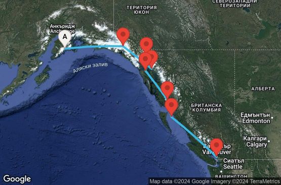 Маршрут на круиз 7 дни Аляска - 07A361
