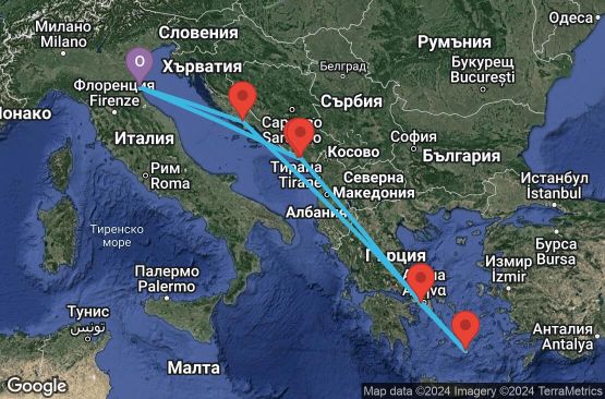 Маршрут на круиз 7 дни Италия, Черна гора, Гърция, Хърватска - 07M757