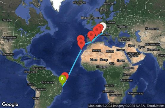 Маршрут на круиз 16 дни Италия, Франция, Испания, Португалия, Бразилия - UU5C