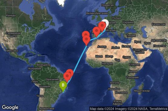 Маршрут на круиз 18 дни Франция, Испания, Португалия, Бразилия - UU5D