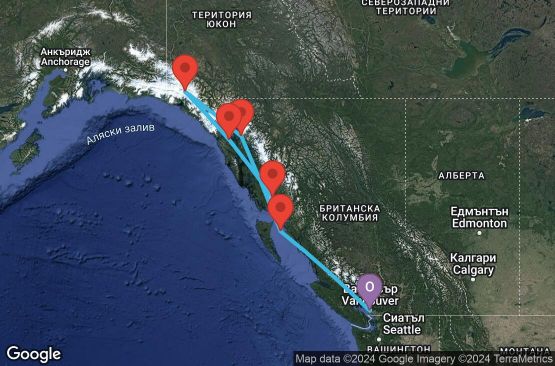 Маршрут на круиз 7 дни Аляска - 07A359