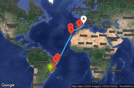 Маршрут на круиз 19 дни Испания, Португалия, Бразилия - UTZQ