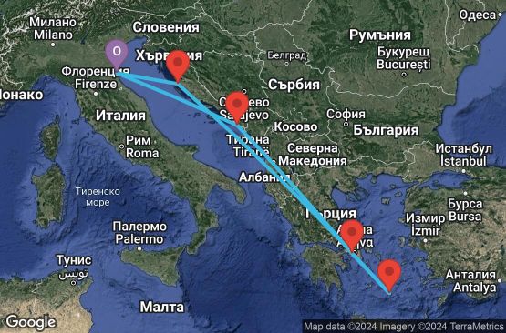 Маршрут на круиз 7 дни Италия, Хърватска, Гърция - 07M758