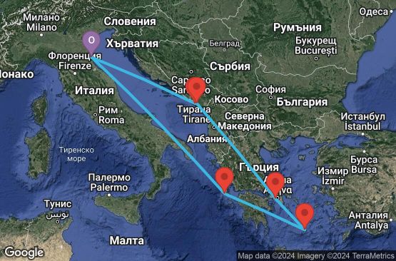 Маршрут на круиз 7 дни Италия, Черна гора, Гърция - 07M771