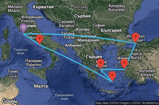 Маршрут на круиз 10 дни Италия, Гърция, Турция - 10M361