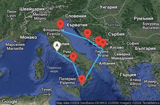 Маршрут на круиз 7 дни Италия, Черна гора, Хърватска - 07M763