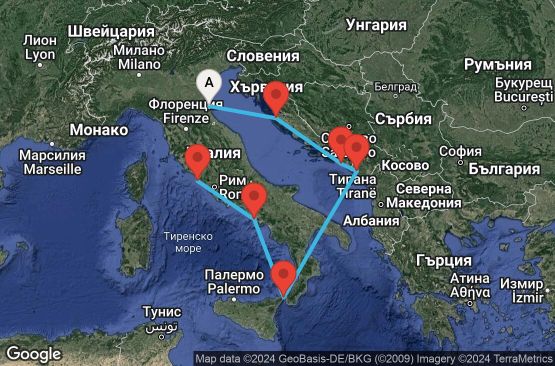 Маршрут на круиз 7 дни Италия, Хърватска, Черна гора - 07M785