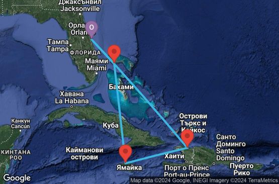 Маршрут на круиз 6 дни САЩ, Хаити, Ямайка, Бахамските острови - 06W234
